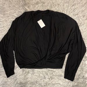 Black Long Sleeve Open Front Twist Top